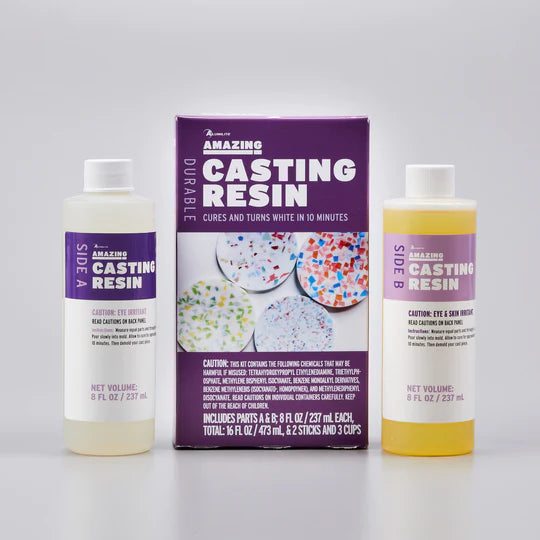 AMAZING CASTING RESIN – INCLUDES PARTS A & B; 8 FL OZ / TOTAL 16 FL OZ + 2 STICKS + 3 CUPS