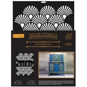 DÉCOR STENCIL KACHA – DECO PEACOCK – 1 PC – DESIGN SIZE 17″X21.7″ / SHEET SIZE 18″X25.5″X 16 MIL – LASER CUT ON 16 MIL MYLAR