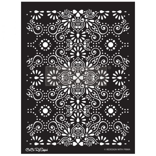 REDESIGN STENCIL – CECE EASTERN ABSTRACT 18×25.5 – SHEET SIZE 18″X25.5″, DESIGN SIZE 16.3″X21.7″- LASER CUT ON 16 MIL MYLAR