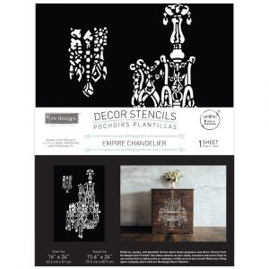 DÉCOR STENCIL – EMPIRE CHANDELIER – 1 PC – DESIGN SIZE 15.6″X24″ / SHEET SIZE 16″X24″X 16 MIL – LASER CUT ON 16 MIL MYLAR