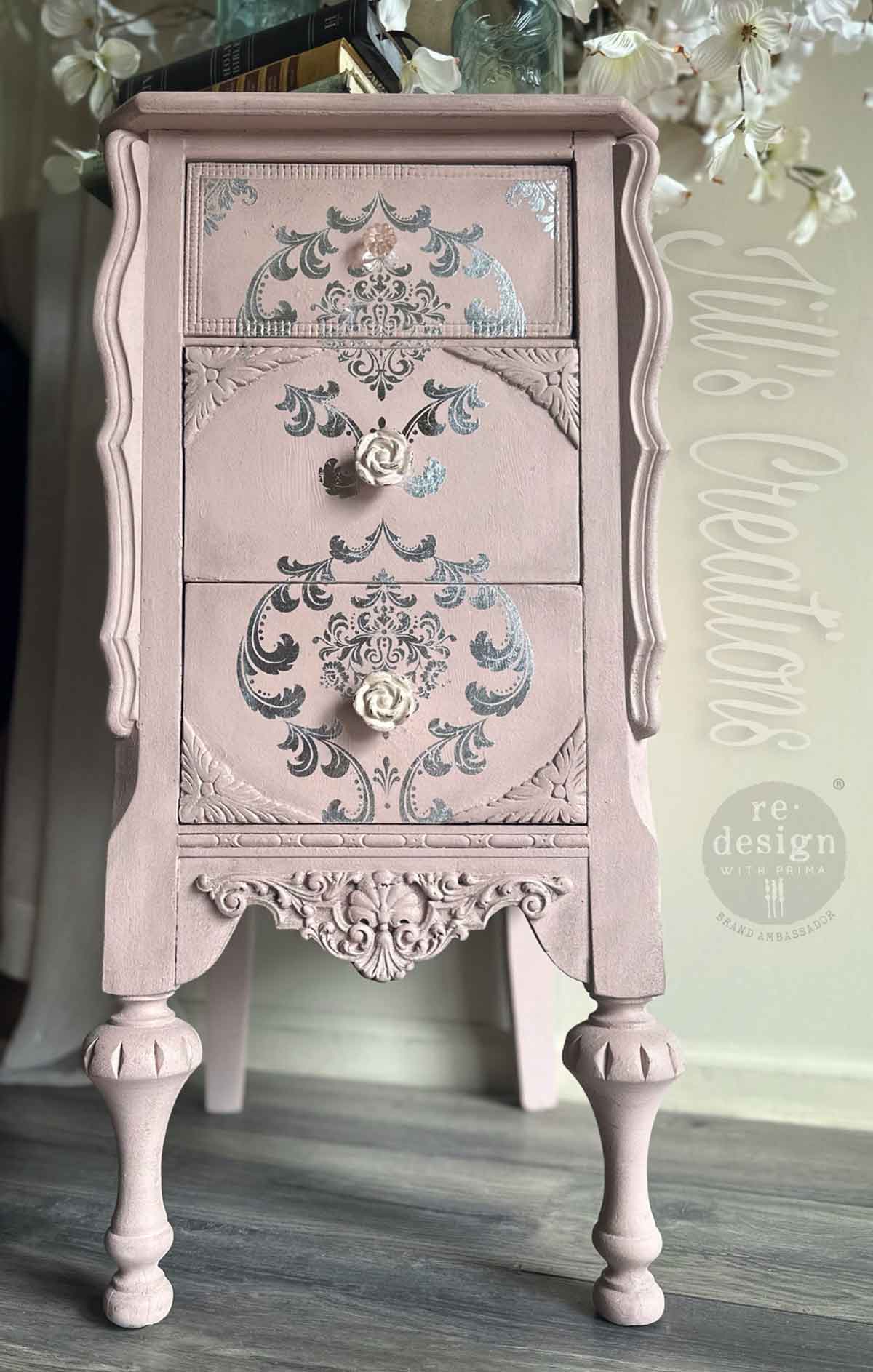 Decor Foil Transfers® Kacha – Silver House of Damask – total sheet size 18″x24″, cut into 2 sheets