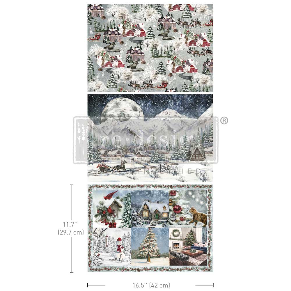 A3 Decoupage Fiber Pack – Snowfall Splendor – 3 sheets, 11.7″x16.5″ each