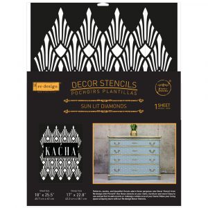 DÉCOR STENCIL KACHA – SUN LIT DIAMONDS – 1 PC – DESIGN SIZE 17″X22.8″ / SHEET SIZE 18″X25.5″X 16 MIL – LASER CUT ON 16 MIL MYLAR