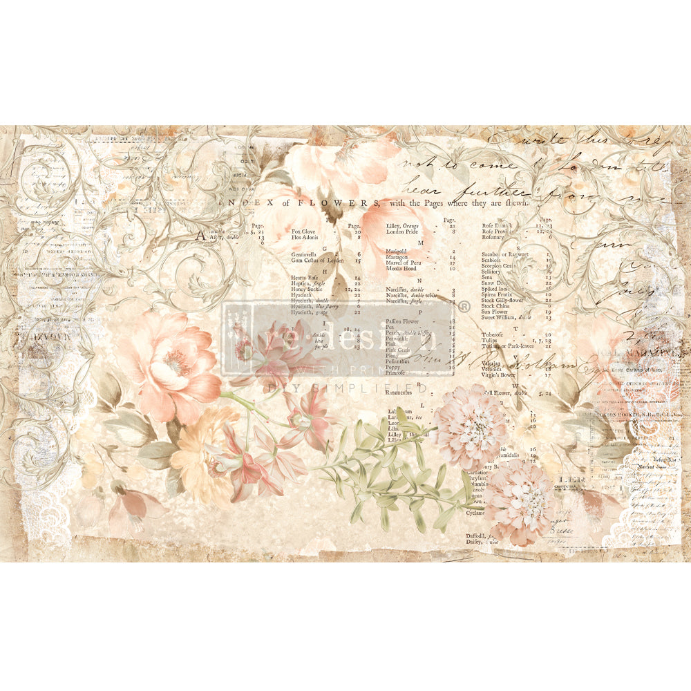 REDESIGN DECOUPAGE DÉCOR TISSUE PAPER – FLORAL PARCHMENT – 1 SHEET (19″ X 30″)