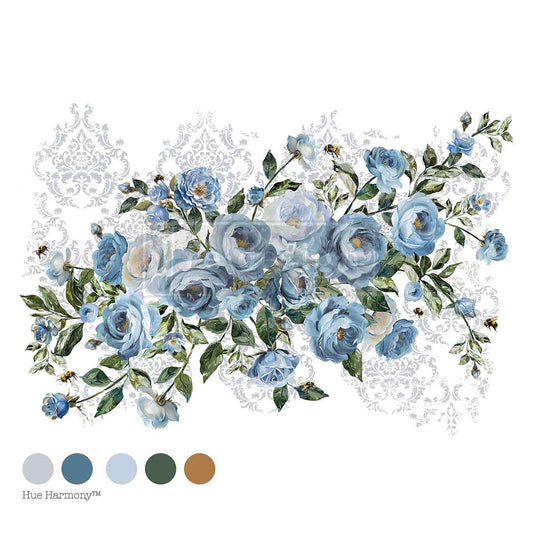 Decor Transfers® – Azure Blossom – total sheet size 24″x35″, cut into 4 sheets