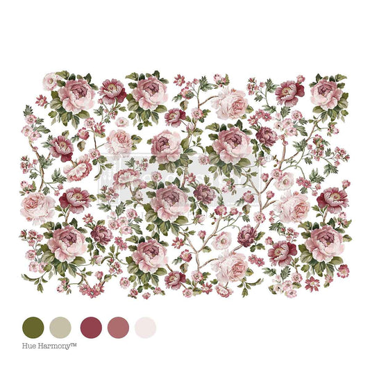 Decor Transfers® Kacha – Blushing Blooms Symphony – total sheet size 24″x35″, cut into 4 sheets