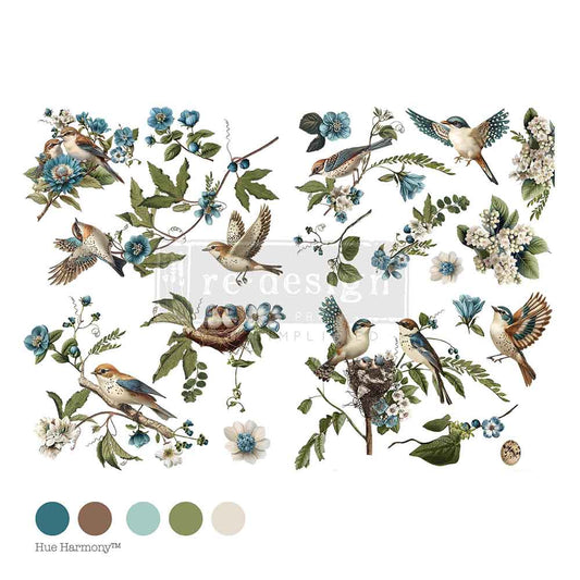 Decor Transfers® – Aviary Elegance – total sheet size 24″x35″, cut into 4 sheets