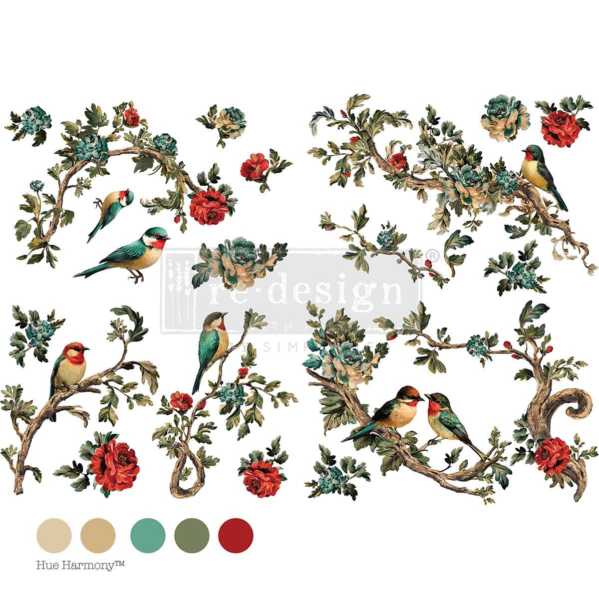 Decor Transfers® – Rosette Aviary – total sheet size 24″x35″, cut into 4 sheets