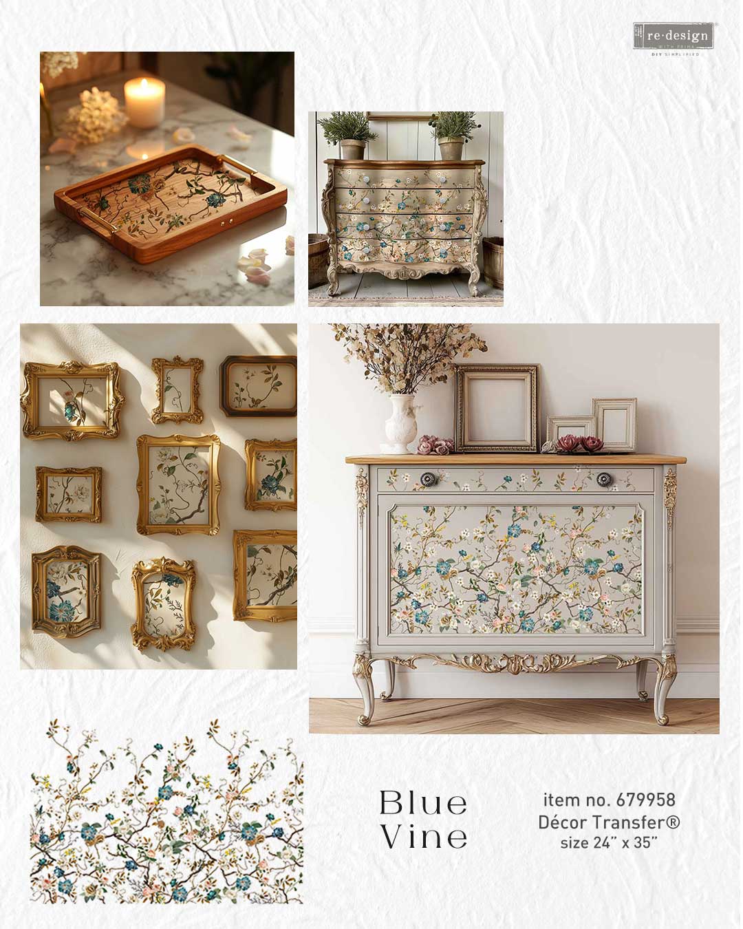 Decor Transfers® – Blue Vine – total sheet size 24″x35″, cut into 4 sheets