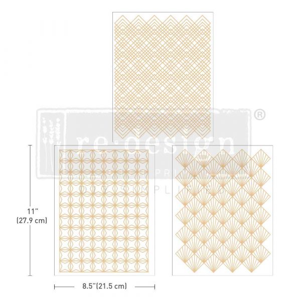 MIDDY TRANSFERS® – GOLDEN ART DECO – 3 SHEETS, 8.5″X11″