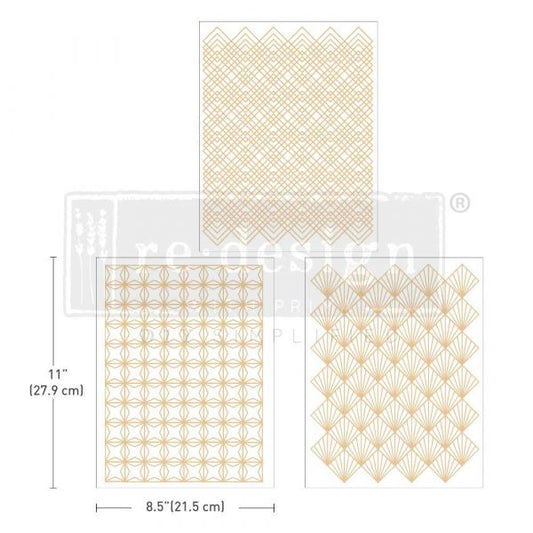 MIDDY TRANSFERS® – GOLDEN ART DECO – 3 SHEETS, 8.5″X11″