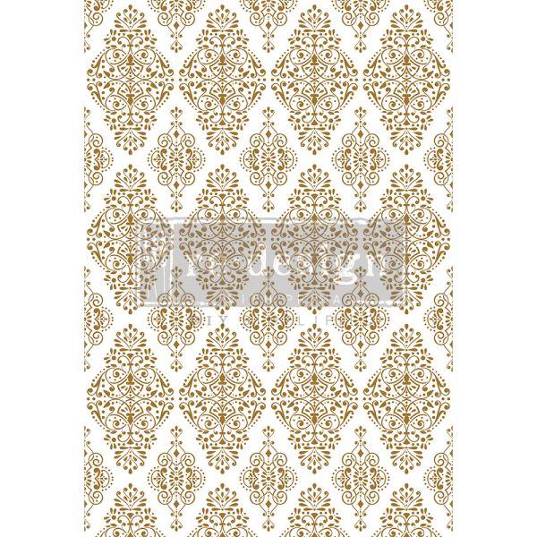 DECOR TRANSFERS® – KACHA GOLDEN DAMASK – TOTAL SHEET SIZE 24″X35″, CUT INTO 2 SHEETS