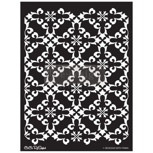 REDESIGN STENCIL – CECE GOTHIC TRELLIS 18×25.5 – SHEET SIZE 18″X25.5″, DESIGN SIZE 16.7″X21.8″- LASER CUT ON 16 MIL MYLAR