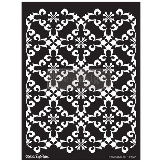 REDESIGN STENCIL – CECE GOTHIC TRELLIS 18×25.5 – SHEET SIZE 18″X25.5″, DESIGN SIZE 16.7″X21.8″- LASER CUT ON 16 MIL MYLAR