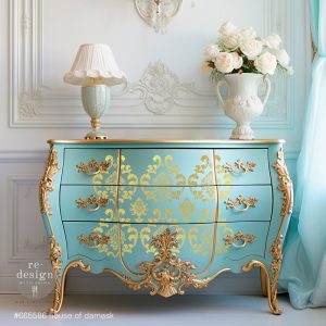 DECOR TRANSFERS® GOLD FOIL KACHA – HOUSE OF DAMASK – TOTAL SHEET SIZE 18″X24″, CUT INTO 2 SHEETS