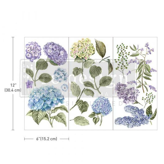 SMALL TRANSFERS – MYSTIC HYDRANGEA – 3 SHEETS, 6″X12″