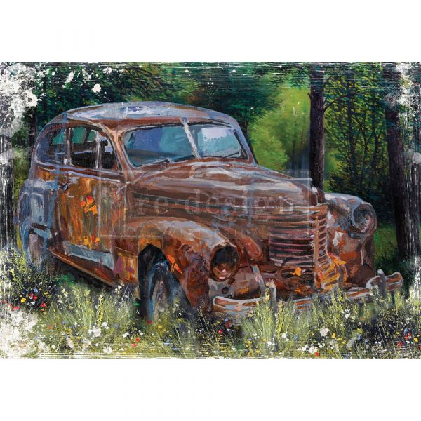 REDESIGN A1 DECOUPAGE RICE PAPER (MULBERRY TISSUE PAPER) – THIS RUSTY CAR 23.4″X33.1″