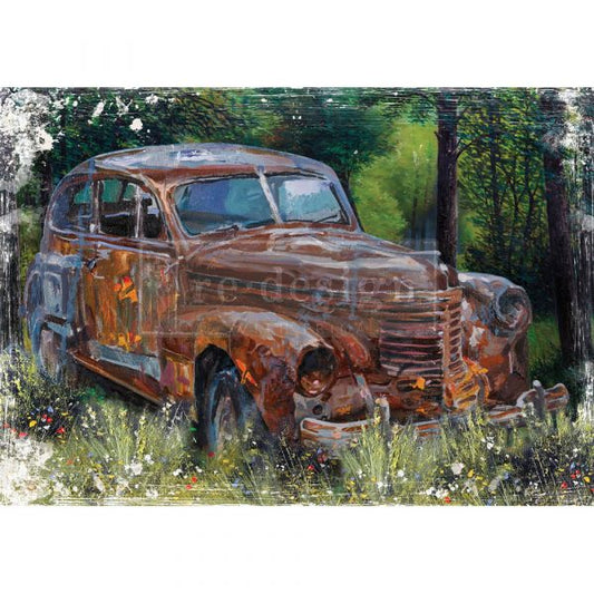 REDESIGN A1 DECOUPAGE RICE PAPER (MULBERRY TISSUE PAPER) – THIS RUSTY CAR 23.4″X33.1″